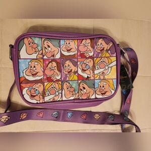 New Disney Seven Dwarfs Crossbody Purse Handbag, Purple Adjustable Strap NWT
